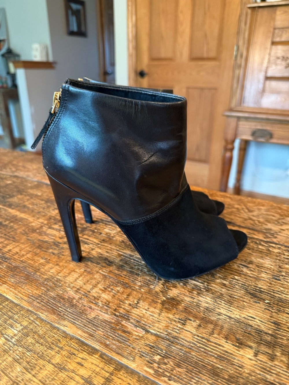 Ninewest Black High-Heel Peep-Toe Ankle Booties - Sleek Women's Dress Boots